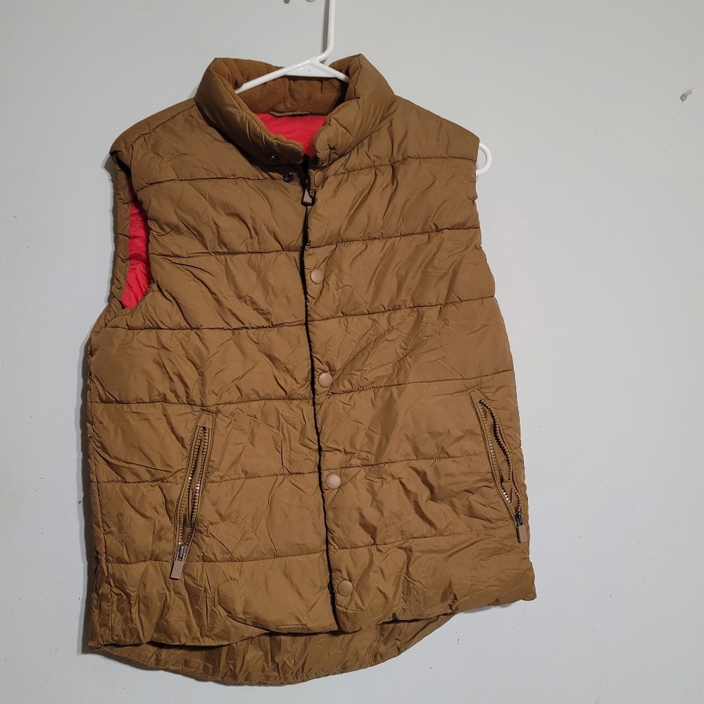 GAP Brown‎ Khaki PUFFER VEST Jacket Men's Small Full Zip Snap Zipped pockets
